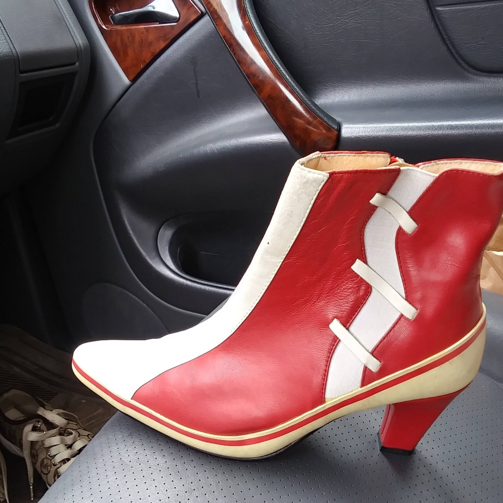 Women’s Red and White Ankle Bootie - Stylish Heeled Boot